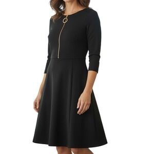 DKNY Black Zip Front Dress 16 Quiet Luxury Modern Minimalist Power Dressing City